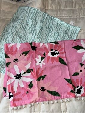 Floral pink linen and aqua polka dot linen